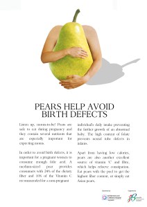 Fruit advertisement (pear) to promote a healthy pregnancy. A school assignment (2014)