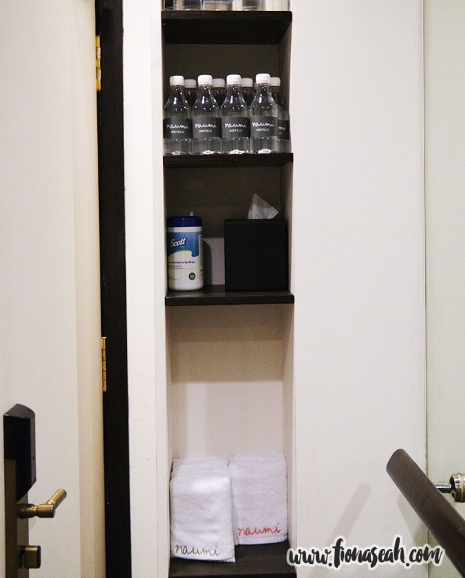 Bottled water and towel