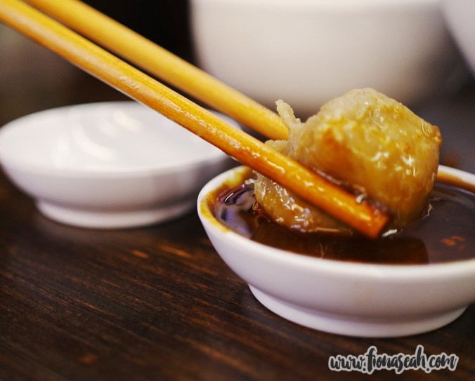 Beef ball dipped in chilli sauce