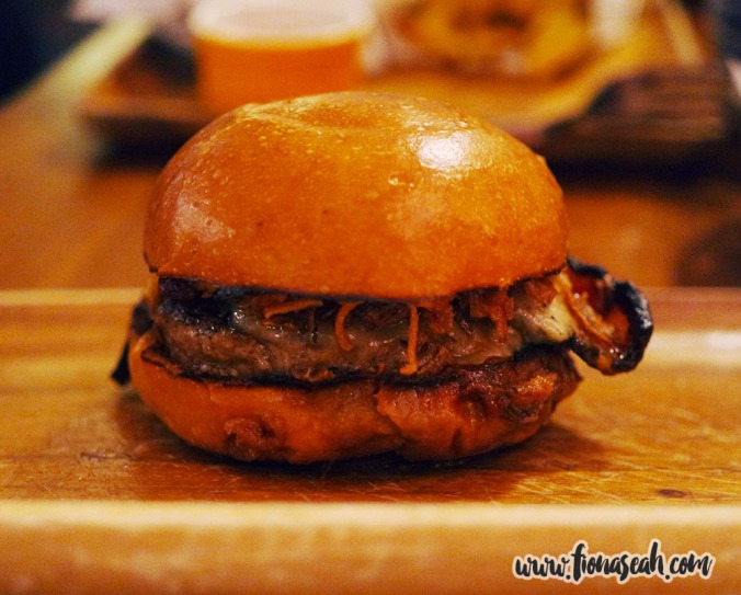 Smokin' B-Boy (S$25++) - "Prime 120g beef patty, double applewood smoked cheddar, Dingley Dell beer & treacle cured bacon, BBQ ketchup, smoky mayo & crisp onions in a demi brioche bun."