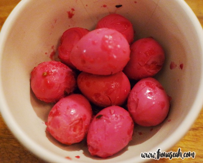 Beetroot &amp; Horseradish Pickled Quail Eggs (S$10++) - "An intriguingly delicate flavour, these little gems are a stunning beetroot pink with a subtle freshly grated horseradish finish"