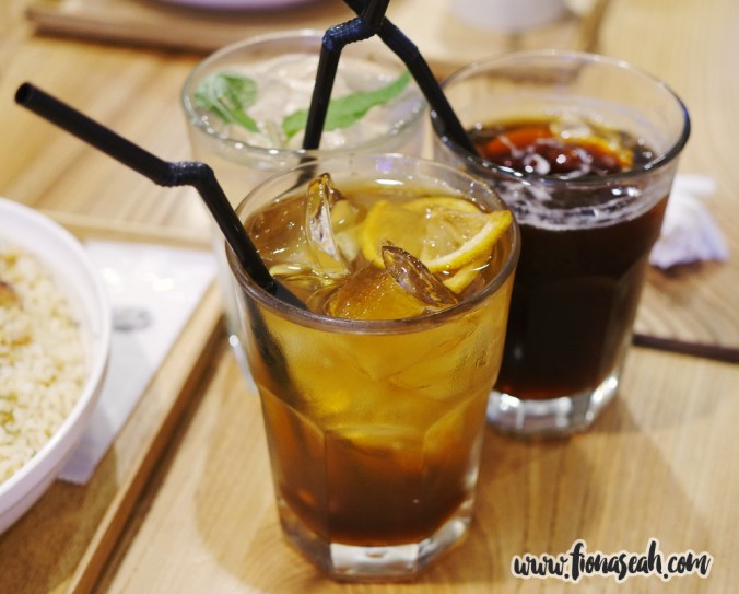 Drinks: Iced Tea, Lemon Tea Soda and Mint Soda