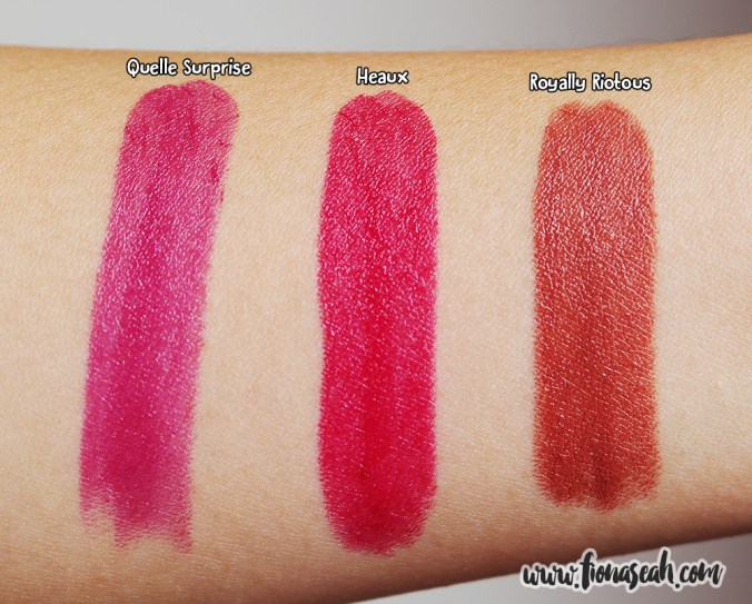 Veluxe à Trois lipstick swatches