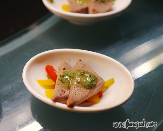 Vegetable Terrine with Roasted Bell Pepper & Chervil Oil