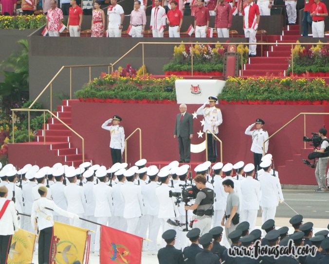 President Tony Tan standing on the saluting dais