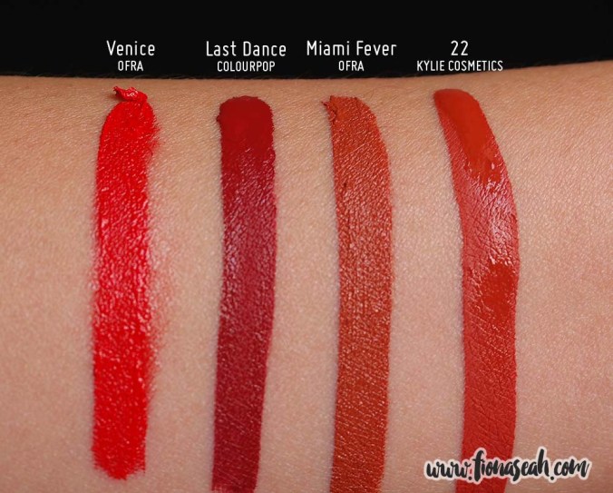 Kylie Cosmetics 22 Matte Lip Kit - Liquid Lipstick swatch comparison