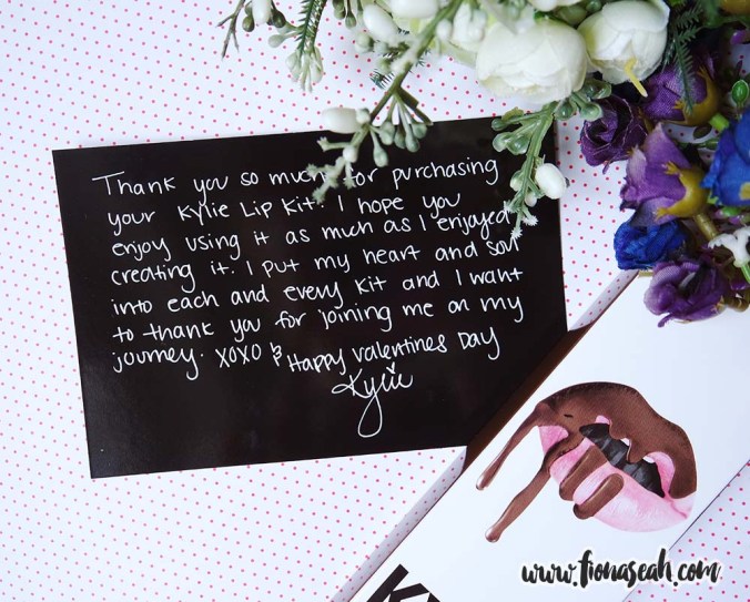 Kylie's "handwritten" letter of appreciation (as you can tell, this was a Valentine's Day haul)