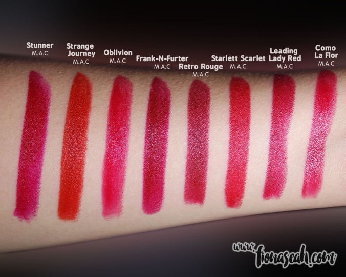 M.A.C X Charlotte Olympia lipstick swatch comparison 2, because these lipsticks reminded me of the Rocky Horror Picture Show collection