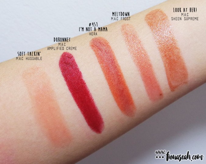 HERA #451 I'm Not A Mama swatch comparison with regular lipsticks