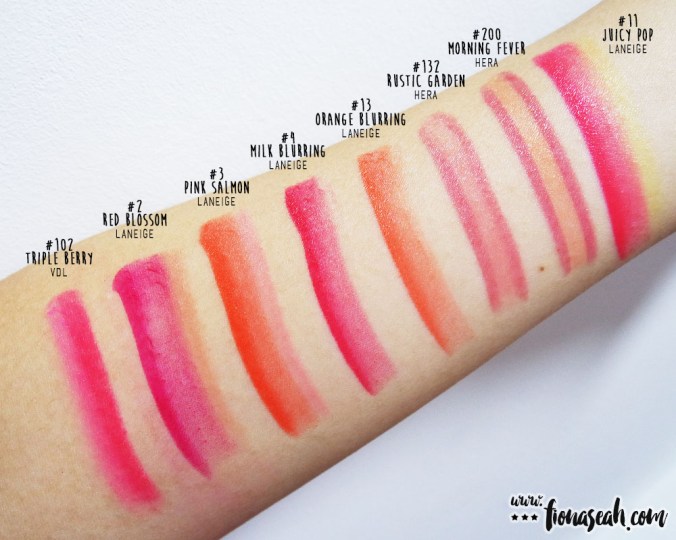 HERA #132 Rustic Garden and #200 Morning Fever swatch comparison with other similar multi-tone shades