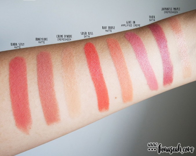 Swatch comparison for Give In and Riot House