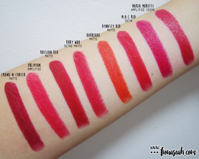 M.A.C Min Liu Dynasty Red swatch comparison