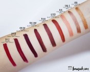 Palladio Velvet Matte Metallic swatch comparisons with other metallic liquid lipsticks I have. No dupes identified except for Brilliant and Kylie Cosmetics' Reign which are closely similar each other. Reign is more muted with a more even distribution of shimmers, making it look more metallic than Brilliant