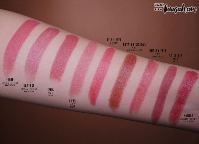 LORAC Cosmetics × Disney Beauty and the Beast Lipstick Collection - Belle-ieve - swatch comparison