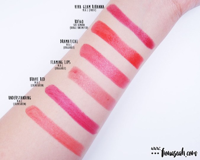 shu uemura Rouge Unlimited lipstick in RD160 - swatch comparison