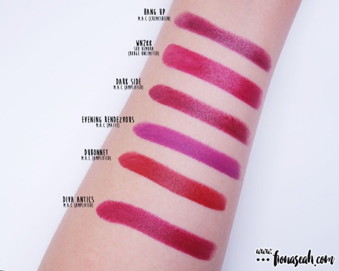 shu uemura Rouge Unlimited lipstick in WN288 - swatch comparison: Diva Antic by M·A·C is darker and more matte.