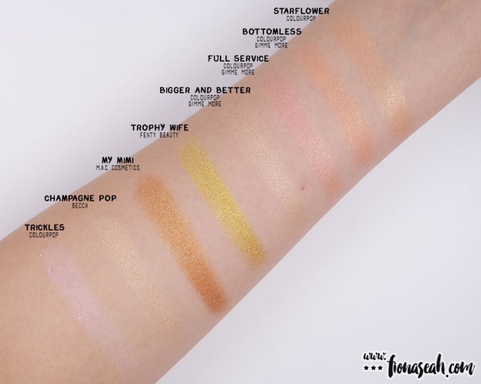 Compare ColourPop Starflower and Trickles with other highlighters