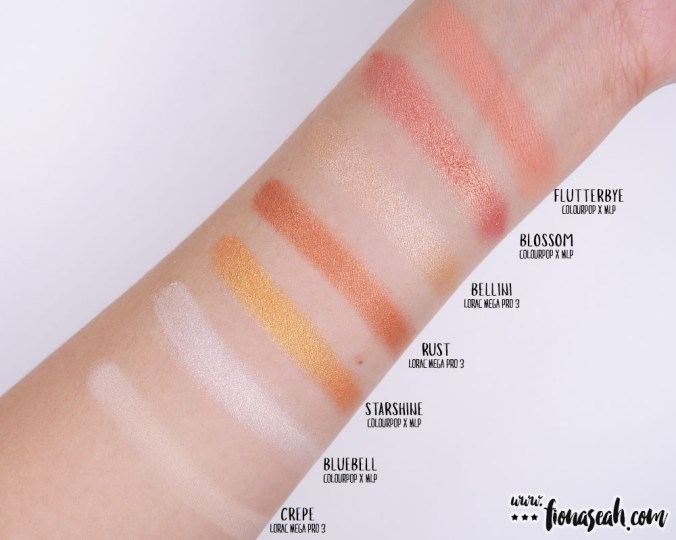 Swatch comparison for the warms against Lorac Mega PRO 3 Palette
