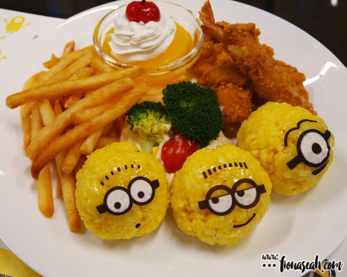 Straight from Japan, Minions transform into adorable rice balls, flanked by fried prawns, sweet corn, fried chicken and French fries with original Minions Balloon.