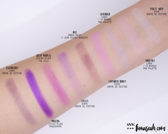 Swatch comparison for the purples on the Sigma Creme de Couture Palette