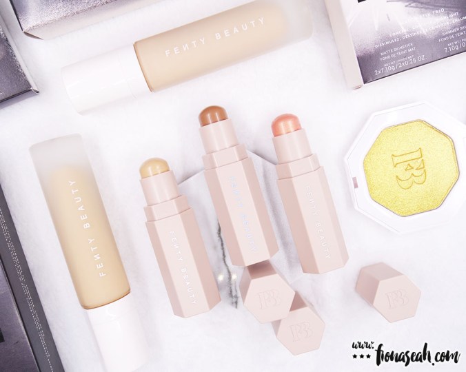 But before we go into the reviews, let's take a minute to appreciate the original, clean-cut, no-nonsense, hexagonal packaging of Fenty Beauty. The design is truly an eye-pleaser. They tessellate with one another so it is very easy to store them. And the foundation looks really prestigious with the glass bottle.