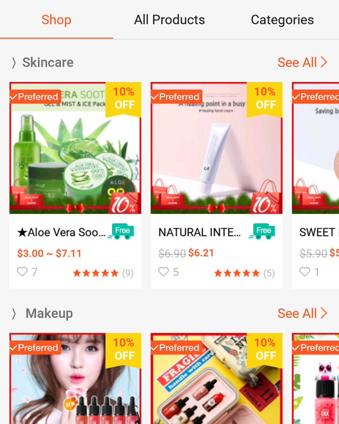 Some products available on the app