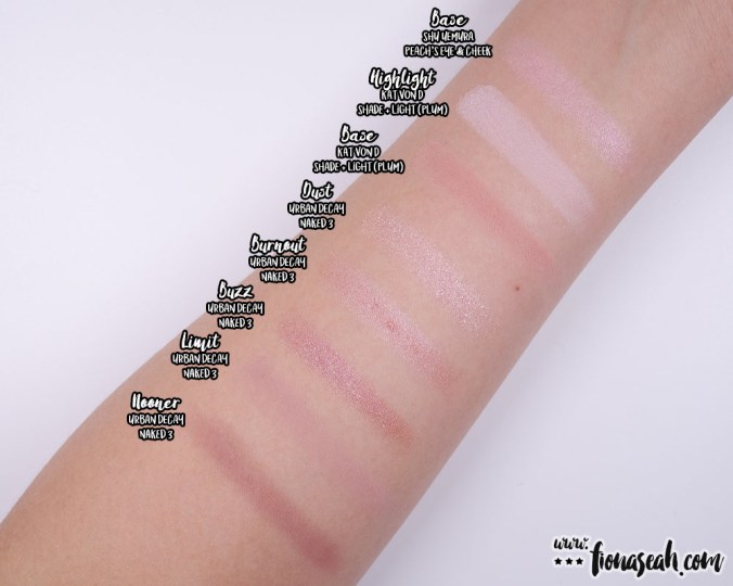 Compare Base with other similar shades from the Kat Von D Shade + Light (Plum) and Urban Decay Naked 3 palettes