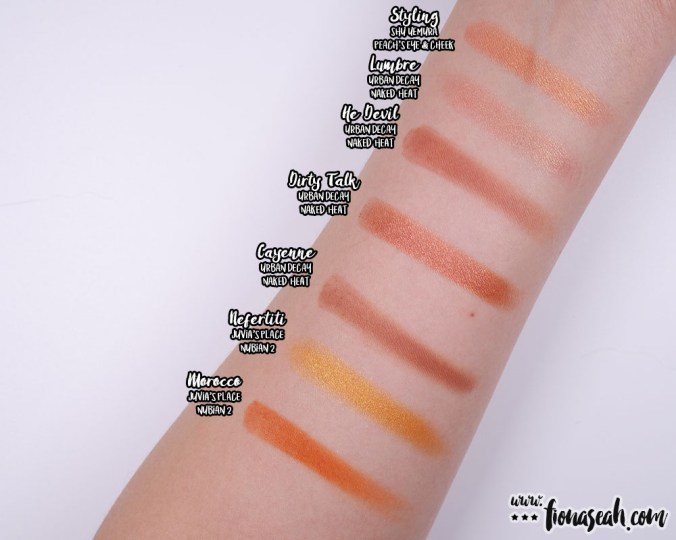 Compare Styling with other similar shades from TheBalm NUDE 'tude, Urban Decay Naked Heat and Juvia's Place Nubian 2 palettes