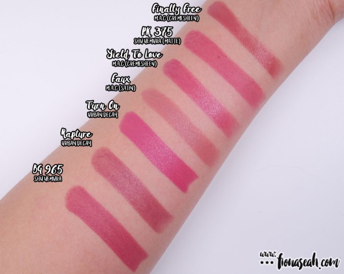 Swatch comparison for PK 375 with rosy pinks from other brands