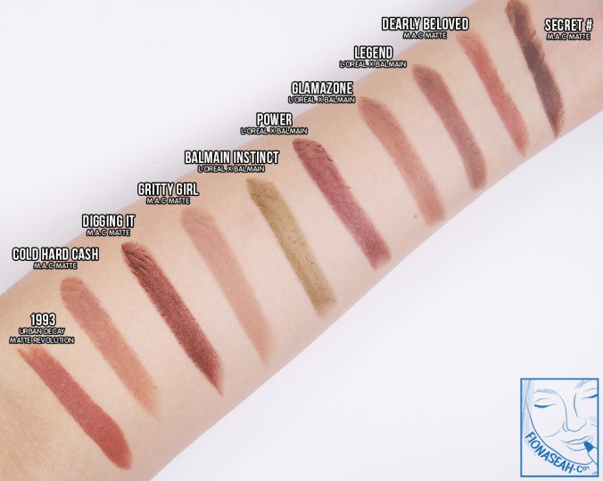 Swatch comparison against Legend, Glamazone, Power & Balmain Instinct