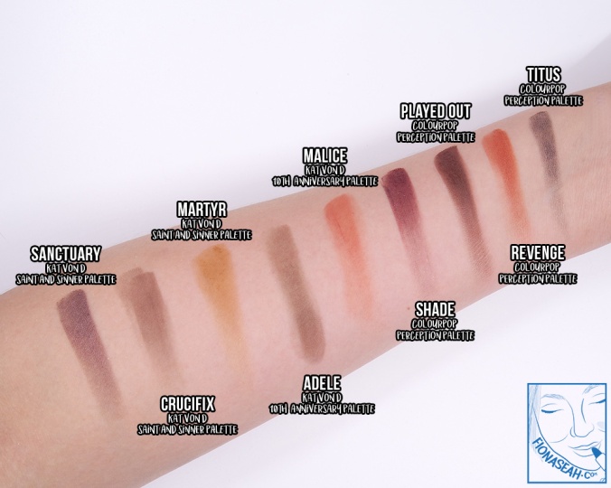 Swatch comparison for Malice and Adele