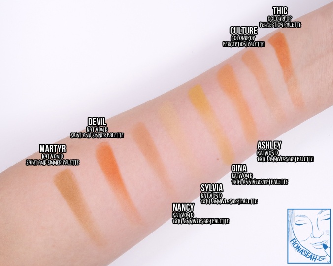 Swatch comparison for Ashley, Gina, Sylvia and Nancy