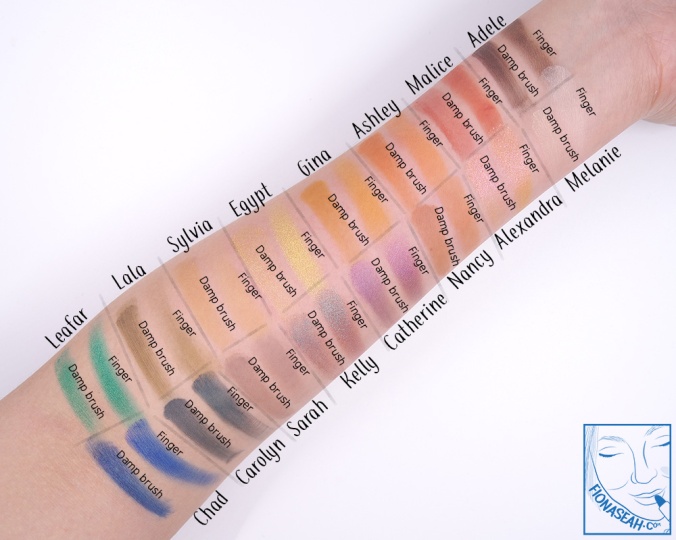 Finger and brush swatches of all shades (Click to view full size)