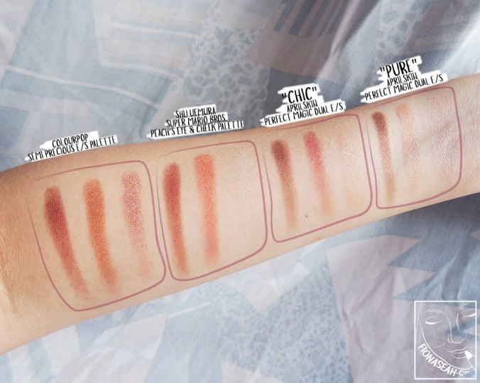 Swatch comparison (in terms of payoff) with Japanese (shu uemura) and American (ColourPop) eyeshadows