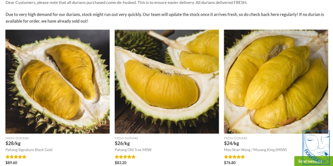 Some examples of the durian they sell..