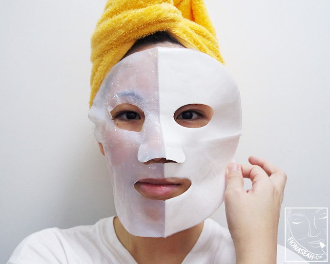 Peel off half of the backing paper before placing the mask onto the face (be sure to cleanse and exfoliate first!)
